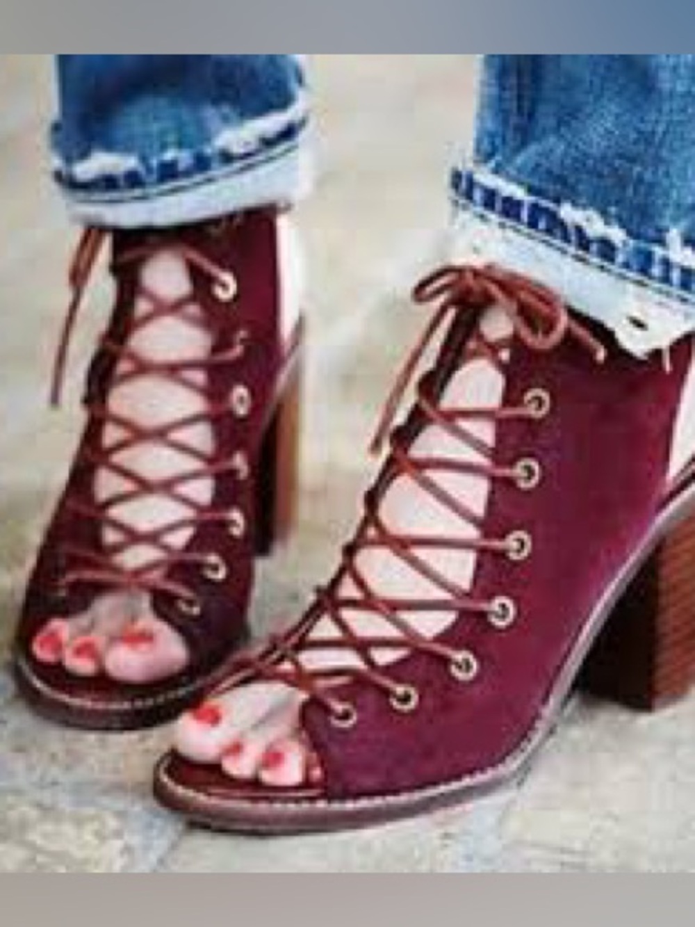 Jeffery Cambell Size 6 Western Suede Lace-Up Peep Toe Heels Burgundy